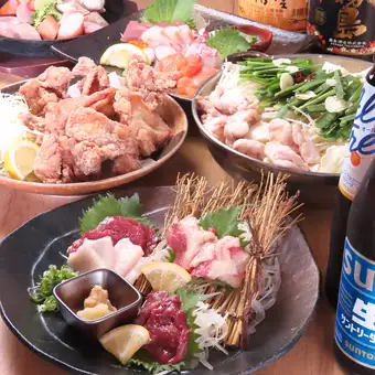 【2時間飲み放題付】鮮魚と九州名物馬刺し盛り合わせなど◎堪能コース全9品6000円(税込)