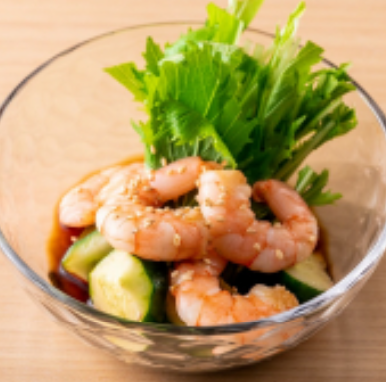 Shrimp and cucumber with kimchi