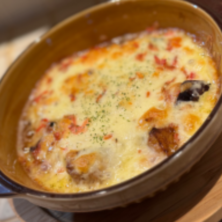 Grilled eggplant and shrimp with cheese