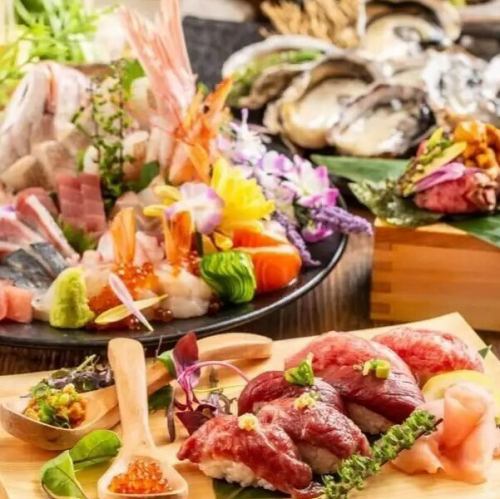 【超值優惠】盡享當季美味奢華生魚片及肉壽司!宴會套餐2,980日圓起(含稅),含無限暢飲