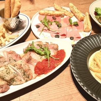 僅限食物：包括兩道主菜和我們引以為豪的新鮮意大利麵在內的 7 道菜，4,800 日元