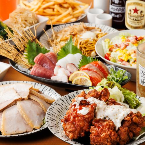 【かんぱい家　スタンダードコース】お刺身4点盛りやチキン南蛮など　2h飲み放題＜全7品＞3500円