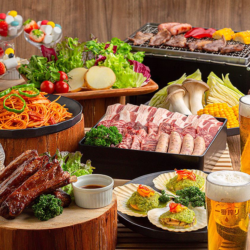 【BBQ＋食放デザート♪】飲放付のスパークリング＆ビアガーデン