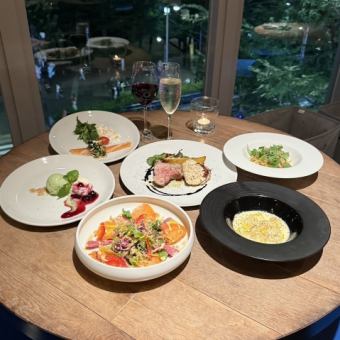 【スパークリング含む飲み放題付】前菜やパスタ、お肉2種盛りなど全6品コース5000円(税込)