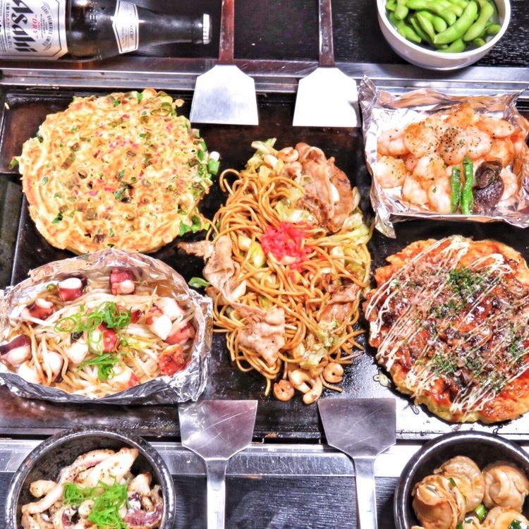4,000日元，2小时无限畅饮，包括传统御好烧在内的8道菜。还有新菜单！！