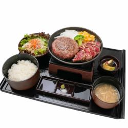 とろけるハンバーグとステーキコンボ御膳