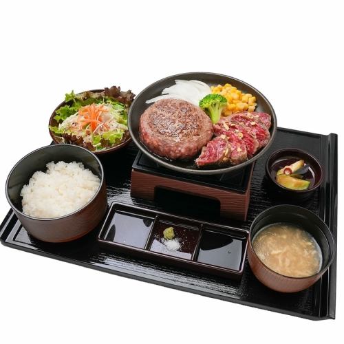 とろけるハンバーグとステーキコンボ御膳