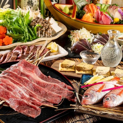 [Mizukami Nabe Course] 7 dishes including Kuroge Wagyu beef sukiyaki, Nodoguro, beef tongue, etc. ◆Selectable all-you-can-drink◆ 6500⇒6000 yen