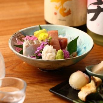 (お料理のみ)4~5月【志】黒毛和牛もも茄子餡掛け海鮮お造り4種など全9品10,000円　