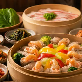 【食べ飲み放題】●日～木限定●エビロール付き!!蒸しサムギョプサル含む全80品★3980→3500円