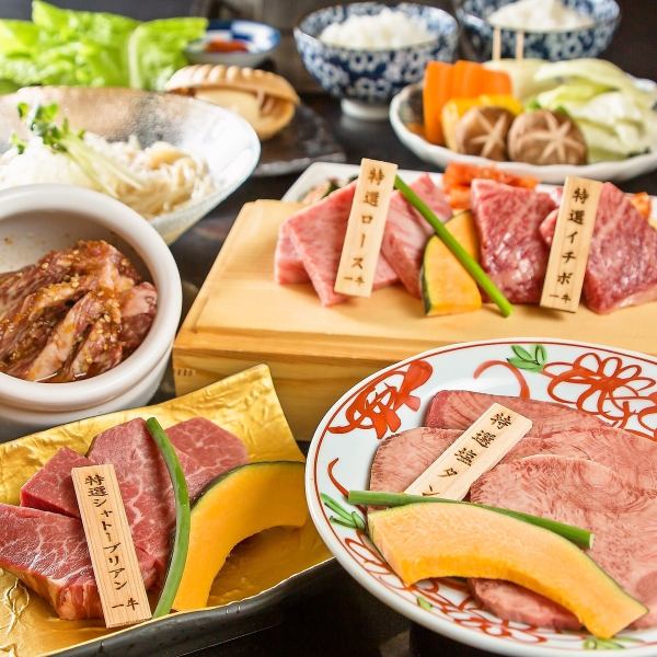 【月コース】特選塩タン、特選シャトーブリアン、おすすめ肉2種盛りなど全11品 9900円(税込)