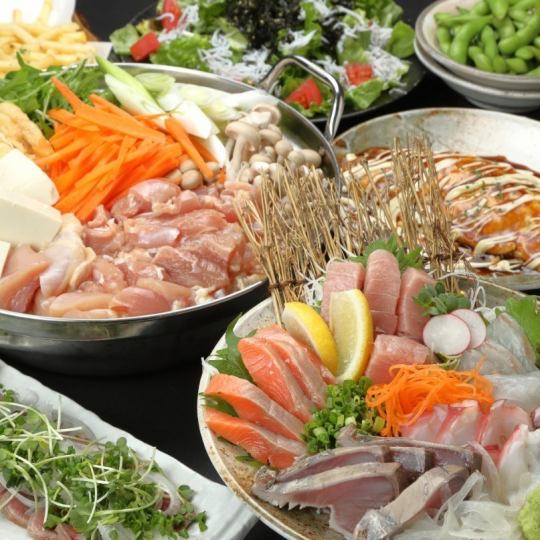 "Chicken Chanko Nabe" x "Assorted 3 types of sashimi" ★ "2 major specialty course" 8 dishes 120 minutes all-you-can-drink