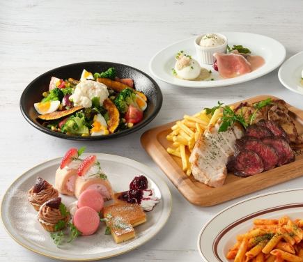 【GRILLE＆SWEETSプラン】定番！充実の料理にミニアフタヌーンも付いた全5皿8品+120分飲み放題