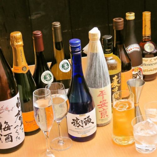 Shochu, sake, wine, champagne