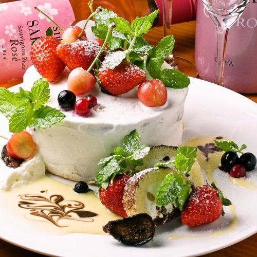 ケーキ、花束のサプライズ