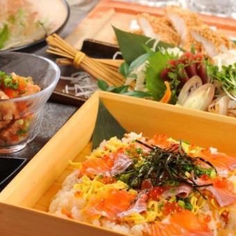 リニューアル☆【3時間飲み放題付き】名物炭火焼き鳥と彩り海鮮ちらしの八八コース5000⇒4000円