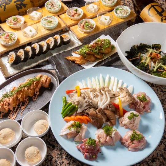 [Sunday to Thursday only♪ All-you-can-drink included] 9 dishes including grilled chicken on a ceramic plate and popular dishes, 120 → 150 minutes, 5,000 yen (tax included)
