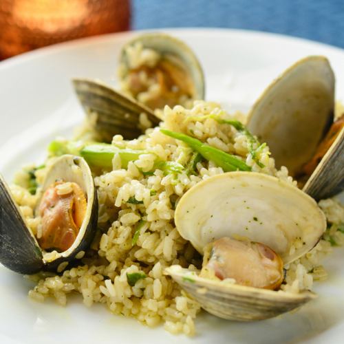 Clam and seasonal vegetable risotto