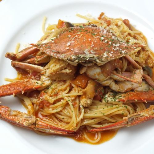 Potato crab with tomato pasta