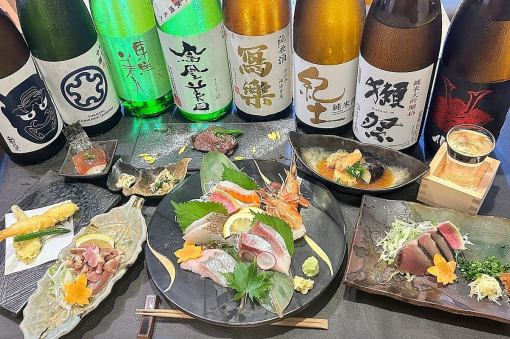 5980円個別盛【生本鮪入り刺身六点盛や黒毛和牛等全9品】獺祭や写楽・田酒地酒14種150分飲み放題