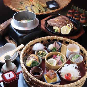 Welcome and farewell party! 90 minutes all-you-can-drink [Flower basket kaiseki course with sirloin steak] ◆12 dishes 6,000 yen (tax included) Hot spring ticket included