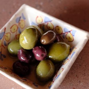 Three kinds of marinated olives