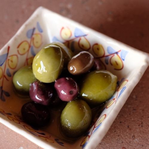 Three kinds of marinated olives