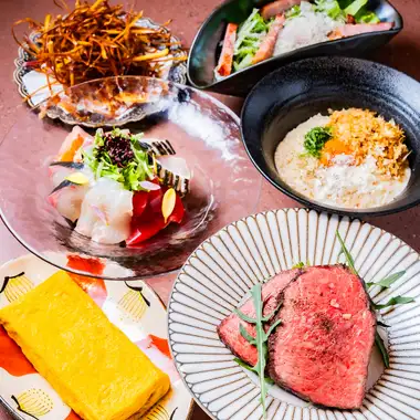 峠下牛の炭火焼ステーキ付き贅沢コース〇120分飲み放題付き6000円税込