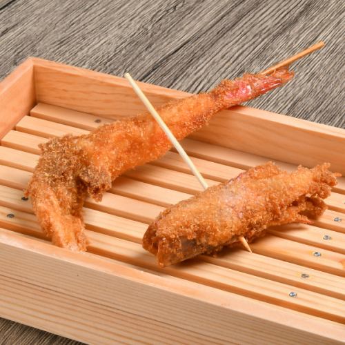 ≪ 사시미에서도 먹을 수 있는 신선한 새우를 사용★≫ 천연 붉은 새우 한 튀김 350엔
