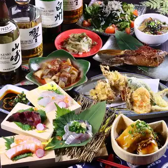 【2時間飲み放題付き】鮮魚4点盛りやブリカマの照り焼き等大分満喫コース全9品 5,000円