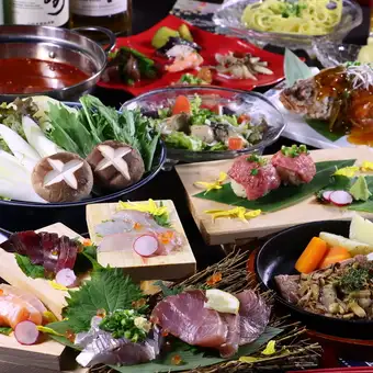 【2時間飲み放題付き】鮮魚5点盛りや和牛寿司の手毬等大分鮮魚と和牛の満足コース全9品 6,000円