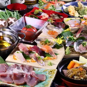 【2時間飲み放題付き】関アジ入り本気の8点盛り等魚真しんけん大満足コース全10品