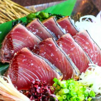 【鍋無しコース】宴会利用に最適、名物鰹の藁焼き付き全12品 飲み放題付コース4980円コース!!