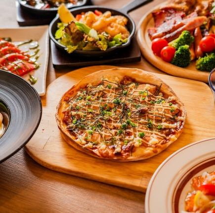 【イタリアンコース テリヤキチキンピザver】3時間飲み放題 定番メニュー全8品 コスパ満点コース