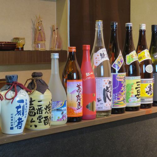 A full line-up of sweet potato shochu from Kagoshima Prefecture