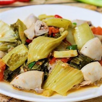 Spicy Stir-fried Pork Offal and Mustard Greens