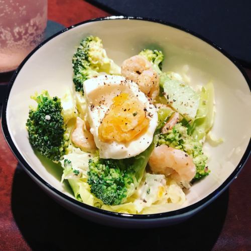 Shrimp, broccoli and egg salad