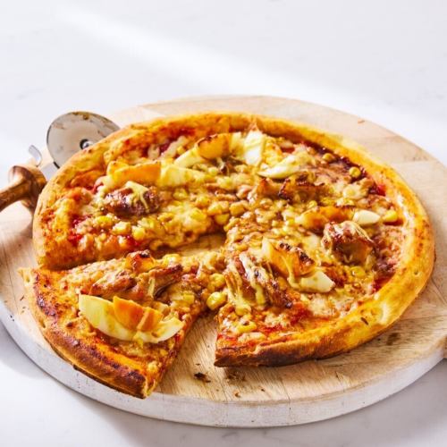 Charcoal grilled chicken, corn and egg teriyaki mayonnaise pizza