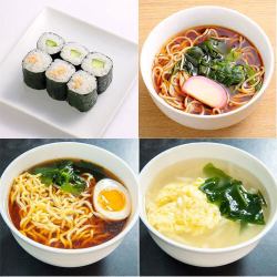 <Various types of noodles and thin rolls>