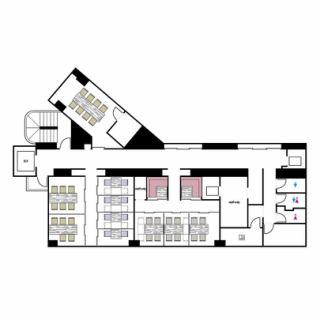 当店4階見取り図になります。壁(仕切り)を外して、最大24名様まで対応できる仕様になっております。お気軽にご相談ください。