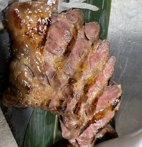 Grilled miso-marinated beef skirt steak with smoked wasabi and soy sauce