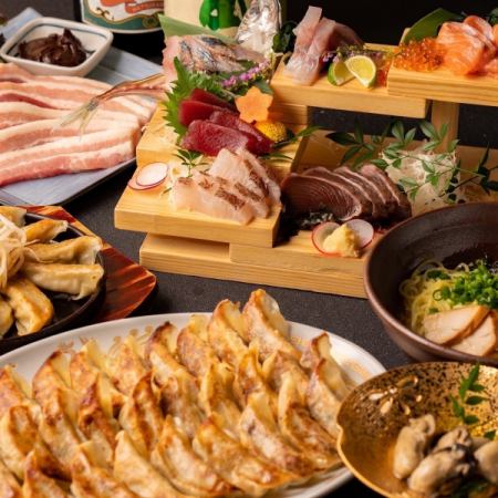 【迎送会】【海鲜、内脏火锅、饺子全部享用】◆极限套餐◆8道菜品无限畅饮5,000日元♪