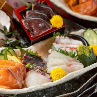 『シルバーコース』　新鮮なお造り４点盛り× 鶏もも柚子塩焼き×天ぷら盛り合わせ！全9品　