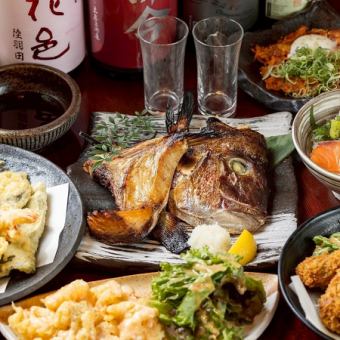 『ダイヤモンドコース』刺身盛合せ７種×和牛ハラミのグリルや牛タタキ ９品 ５０００円