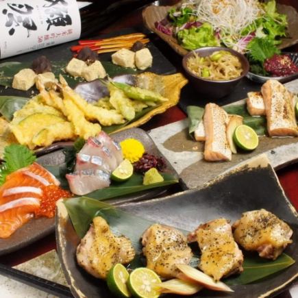 「ブロンズコース」旬鮮魚2種×天ぷら2種盛り合わせ含む全９品全14品　2800円(税込)