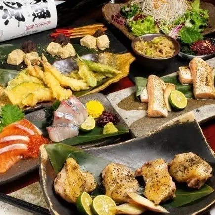 「ブロンズコース」旬鮮魚2種×天ぷら2種盛り合わせ含む全14品　飲み放題付き3800円