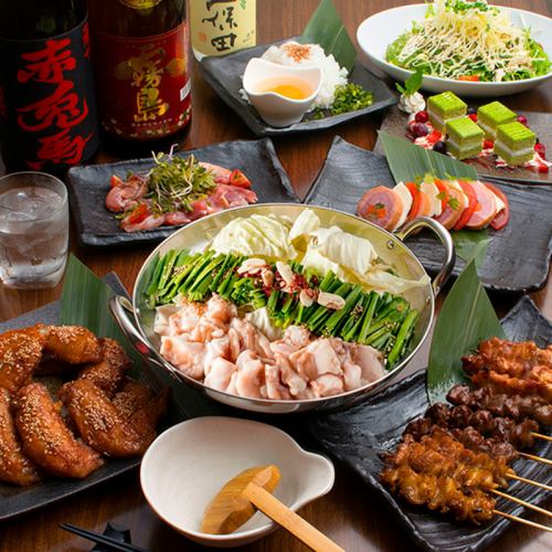 12/10～★自慢の串焼きなど鶏尽くしコース【もつ鍋付き】8品+2H飲み放題付5500円(税込)