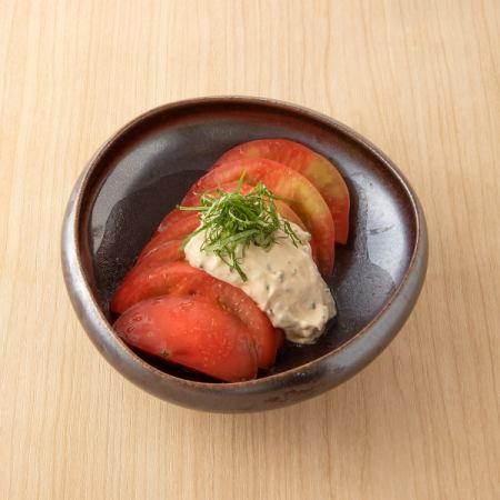 Chilled tomato salted kelp cream cheese