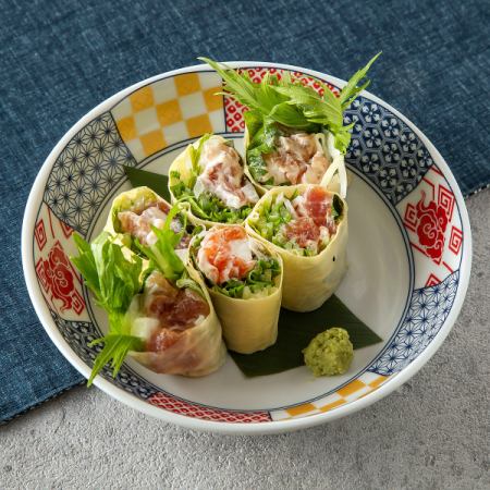 Yuba wrapped seafood salad