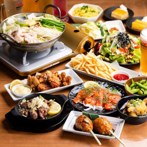 包含2小時無限暢飲◎包含肉丸、牛雜鍋、鐵板燒等12道菜的“豪華套餐”，4,500日元